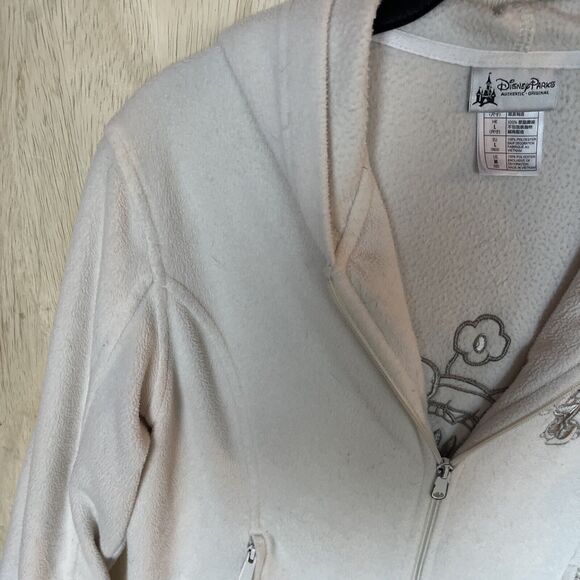 Disney Parks Womens Medium Minnie Mouse Ivory Fleece Hoodie Full Zip Stitched - Picture 3 of 9
